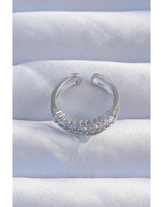  Gümüş Sedefli Zirkon Taşlı Su Yolu Model 2li Görünüm Ayarlanabilir Yüzük