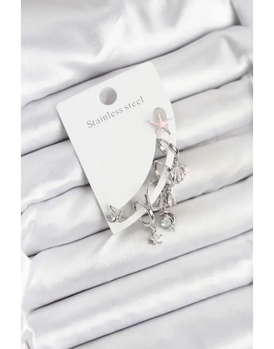 Pirinç Gümüş Renk Set Küpe