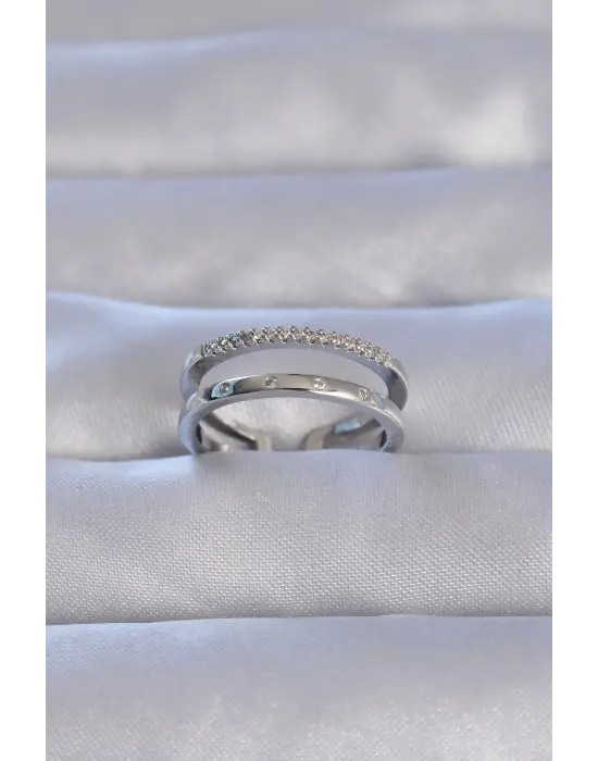  Gümüş Sıralı Zirkon Taşlı Ayarlanabilir Yüzük