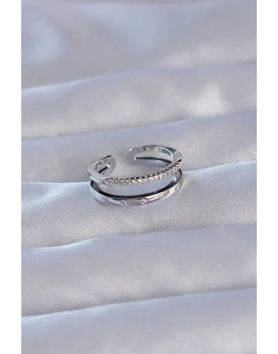  Gümüş Sıralı Zirkon Taşlı Ayarlanabilir Yüzük