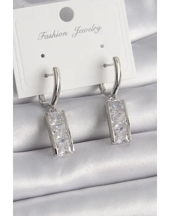  Gümüş Su Yolu Zirkon Taşlı Halka Model Çelik Küpe