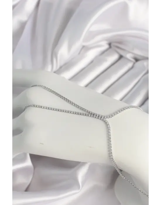 Pirinç Gümüş Renk Su Yolu Zirkon Taşlı Kadın Şahmeran