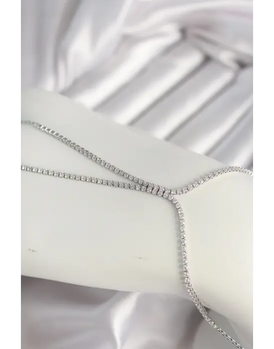 Pirinç Gümüş Renk Su Yolu Zirkon Taşlı Kadın Şahmeran