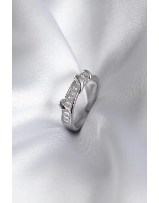  Gümüş Su Yolu Zirkon Taşlı Çelik Yüzük