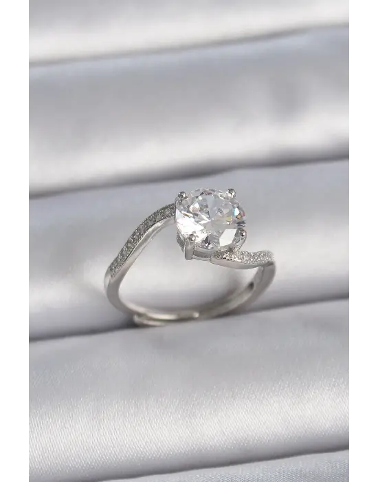  Gümüş Tek Taş Ayarlanabilir Model Çelik Yüzük