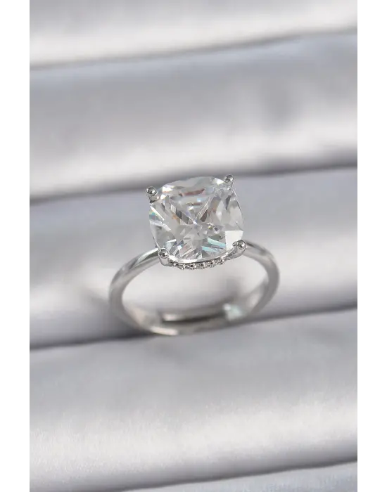  Gümüş Tek Taş Model Ayarlanabilir Model Çelik Yüzük