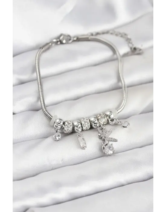 Çelik Gümüş Renk Tinkerbell Charmlı Kadın Bileklik