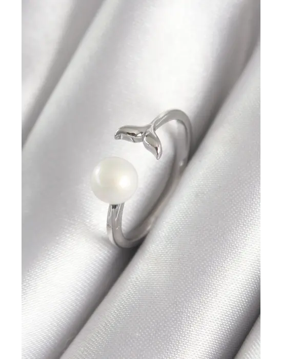  Gümüş Top İnci Figür Balık Kuyruğu Model Çelik Yüzük