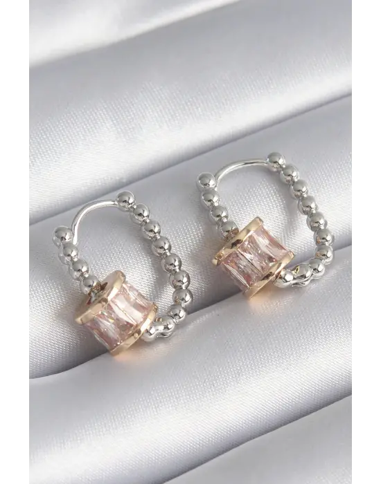  Gümüş Top Model Altın Zirkon Taşlı Çelik Küpe