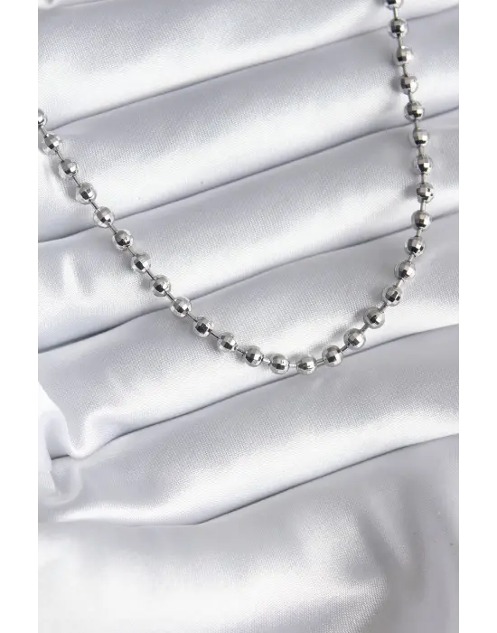 Pirinç Gümüş  Topçuk Detay  Çelik Kolye