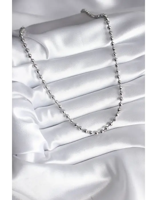 Pirinç Gümüş  Topçuk Detay  Çelik Kolye