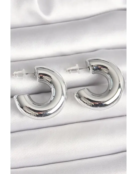 Pirinç Gümüş Renk Yarım Halka Model CCB Kadın Küpe