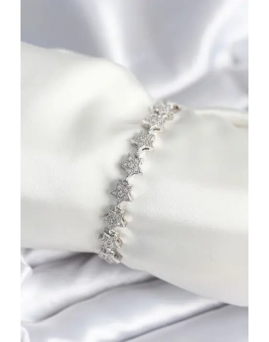Pirinç Gümüş Renk Yıldız Model Kadın Bileklik