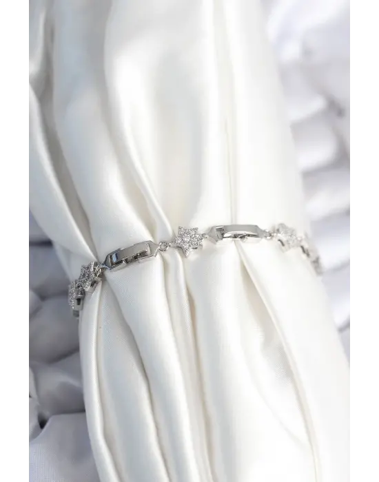 Pirinç Gümüş Renk Yıldız Model Kadın Bileklik