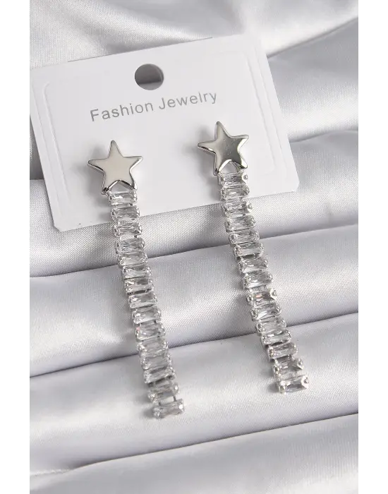  Gümüş Yıldız Model Su Yolu Zirkon Taş Çelik Küpe