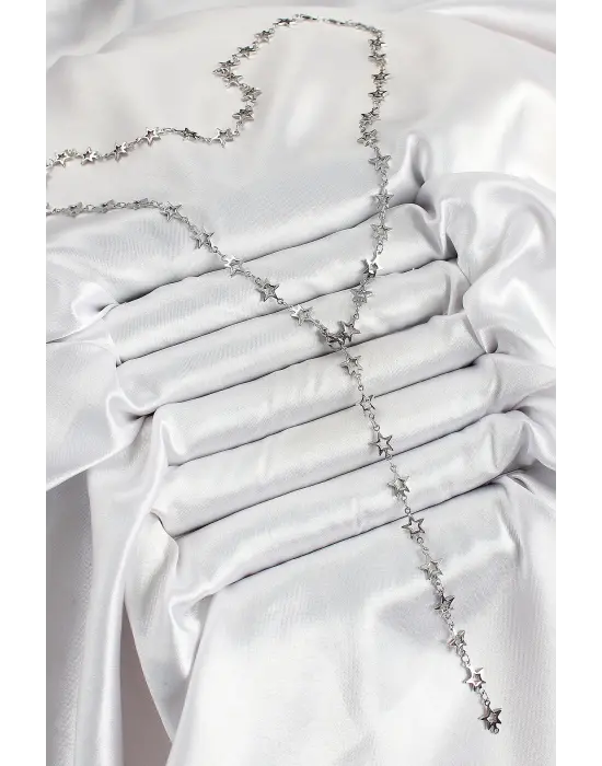 Pirinç Gümüş Renk Yıldızlı Kadın Y Kolye