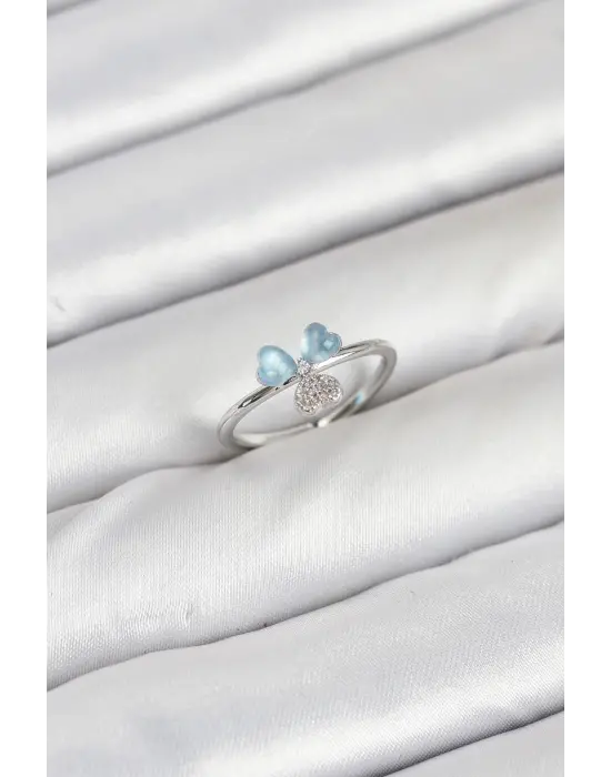 Pirinç Gümüş Renk Yonca Model Kadın Yüzük