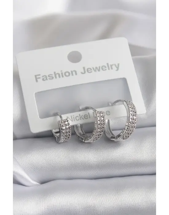  Gümüş Zirkon Taş Detay Çelik Küpe