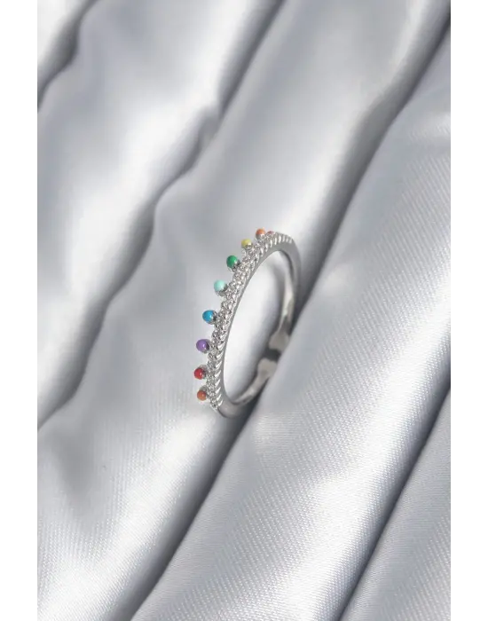  Gümüş Zirkon Taş Detay Çelik Yüzük