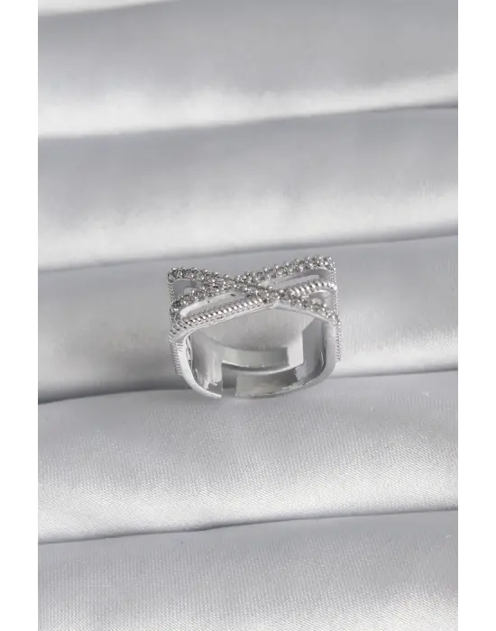  Gümüş Zirkon Taş Detay Çelik Yüzük