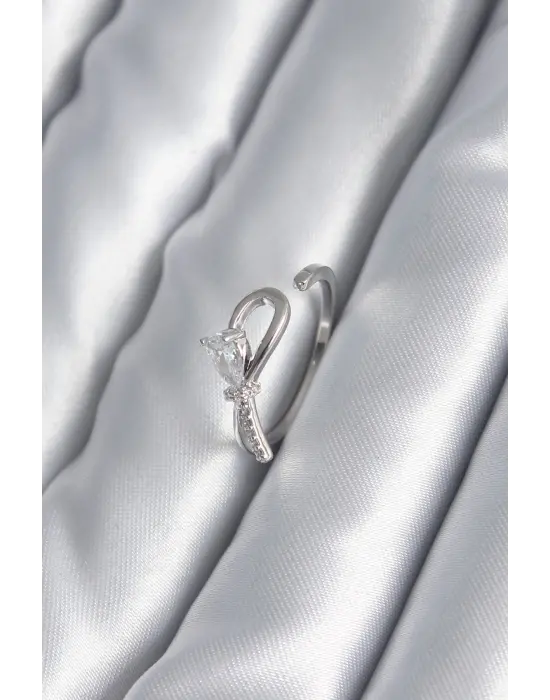  Gümüş Zirkon Taş Detay Kurdele Model Çelik Yüzük