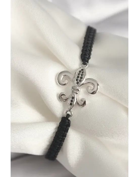 Gümüş Zirkon Taş İşlemeli Zambak Model Asansörlü Makrome Model Çelik Bileklik