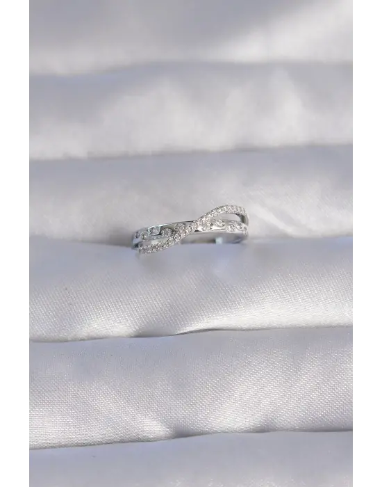  Gümüş Zirkon Taşlı 2li Görünüm Ayarlanabilir Yüzük