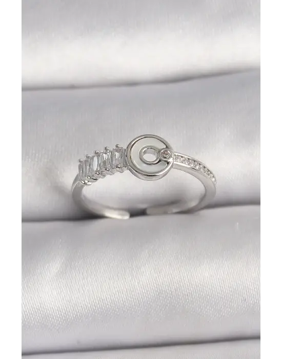  Gümüş Zirkon Taşlı Ayarlanabilir Çelik Yüzük