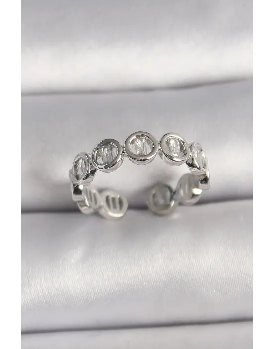  Gümüş Zirkon Taşlı Ayarlanabilir Yüzük