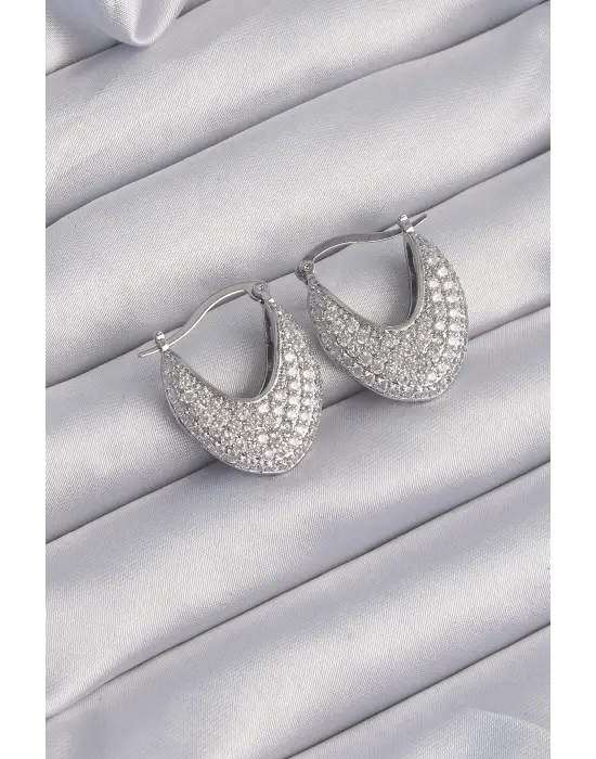  Gümüş Zirkon Taşlı Badem Model Küpe