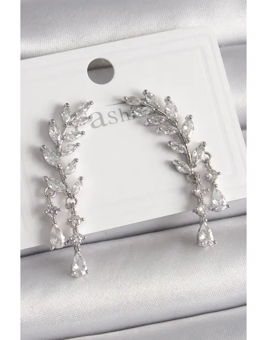  Gümüş Zirkon Taşlı Başak Model Çelik Küpe