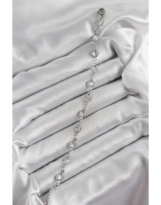 Pirinç Gümüş Renk Zirkon Taşlı Bileklik