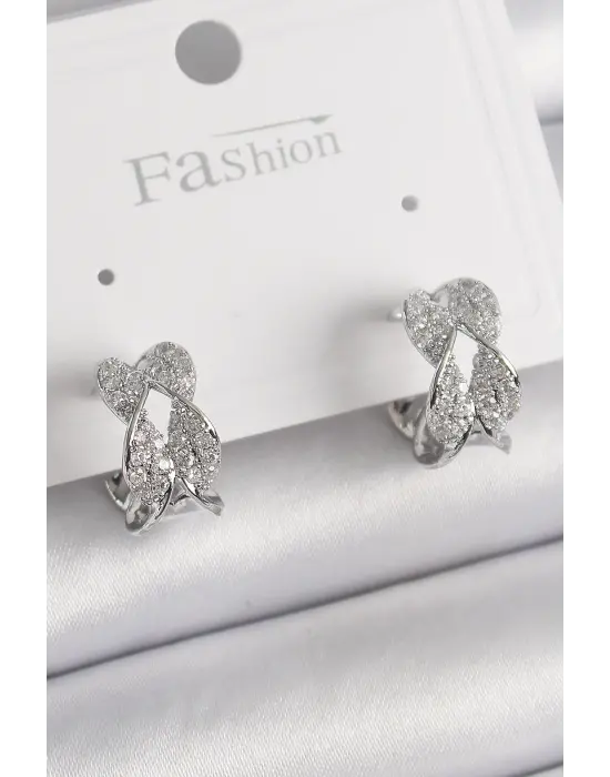  Gümüş Zirkon Taşlı Burgu Model Çelik Küpe