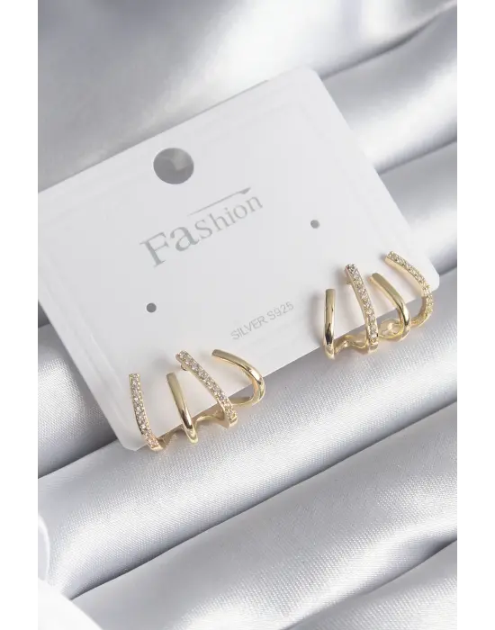  Gümüş Zirkon Taşlı Çatal Model Çelik Küpe