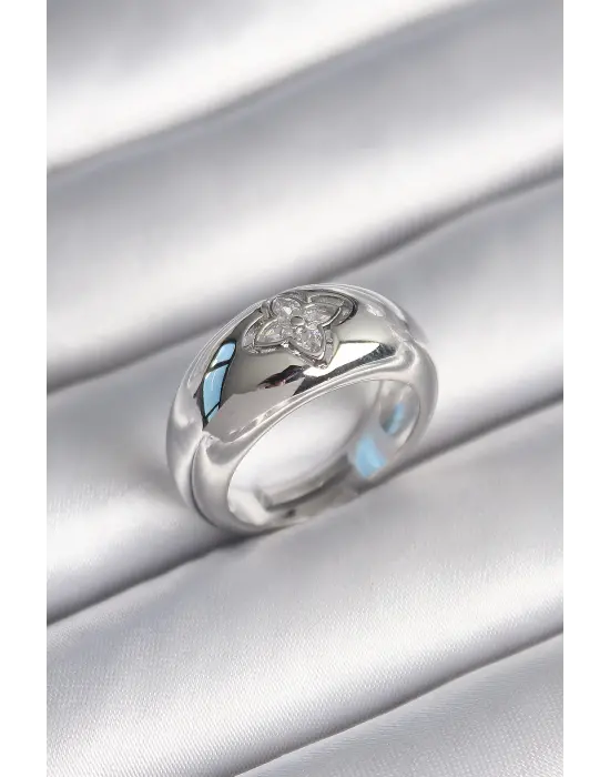  Gümüş Zirkon Taşlı Çiçek İşleme Çelik Yüzük