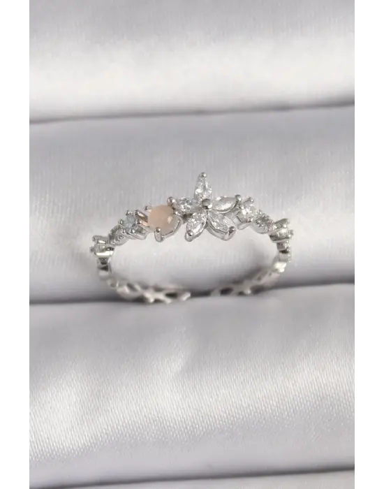  Gümüş Zirkon Taşlı Çiçek Model Ayarlanabilir Yüzük