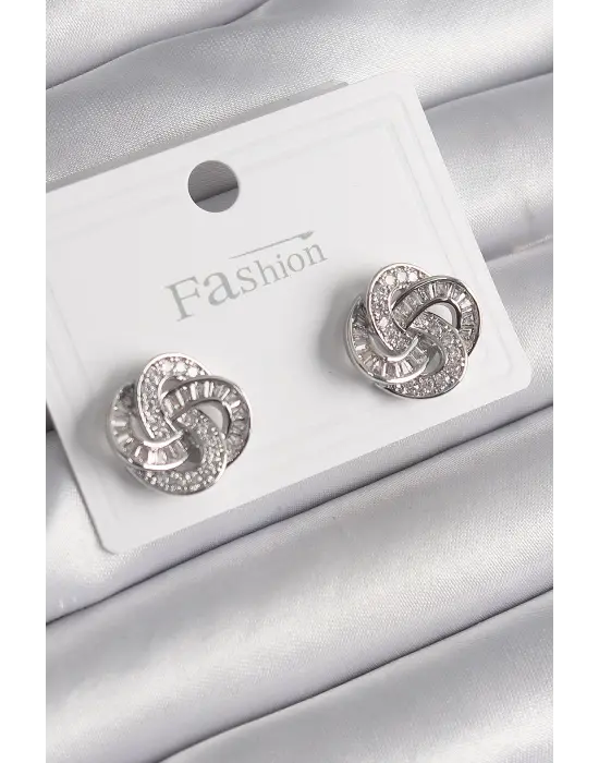 Gümüş Zirkon Taşlı Çiçek Model Çelik Küpe