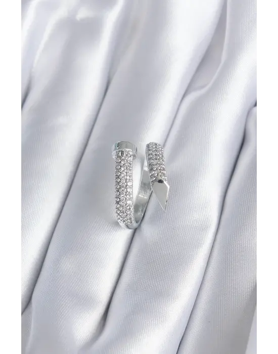  Gümüş Zirkon Taşlı Çivi Model Çelik Yüzük