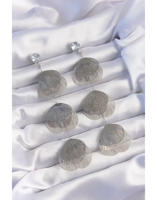  Gümüş Zirkon Taşlı Çizgi Plaka Sallantılı Küpe