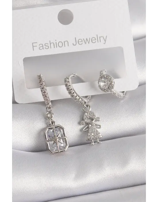  Gümüş Zirkon Taşlı Çocuk Figür Çelik Küpe