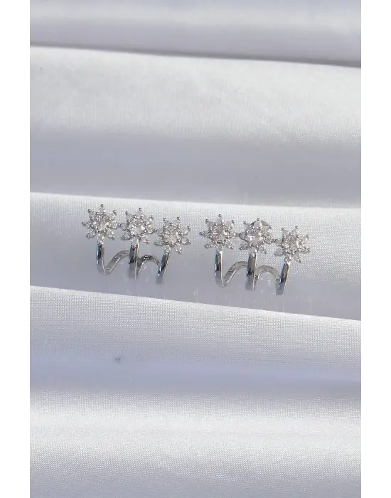  Gümüş Zirkon Taşlı Çoklu Görünümlü Çiçek Küpe