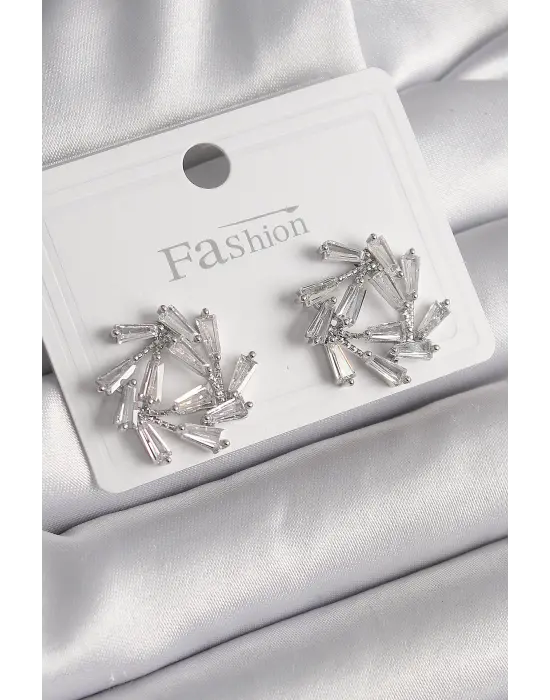 Gümüş Zirkon Taşlı Daire Model Çelik Küpe