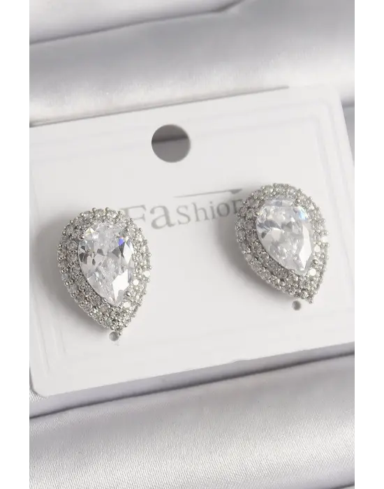  Gümüş Zirkon Taşlı Damla Model Çelik Küpe