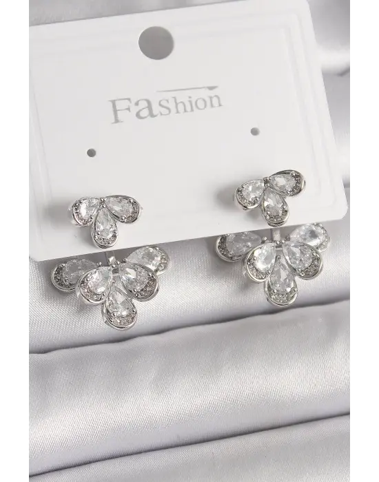  Gümüş Zirkon Taşlı Damla Model Çelik Küpe