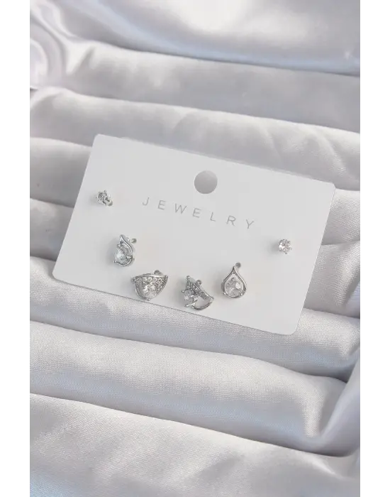  Gümüş Zirkon Taşlı Damla Model Küpe Seti