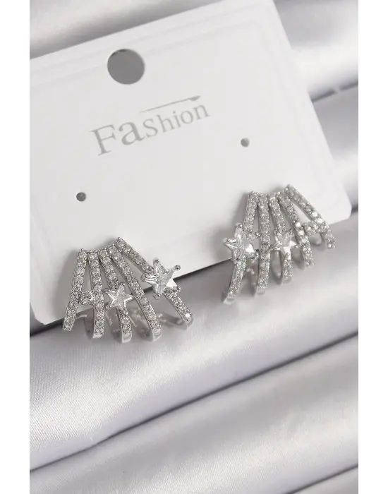  Gümüş Zirkon Taşlı Deniz Kabuğu Model Yıldız Detay Çelik Küpe