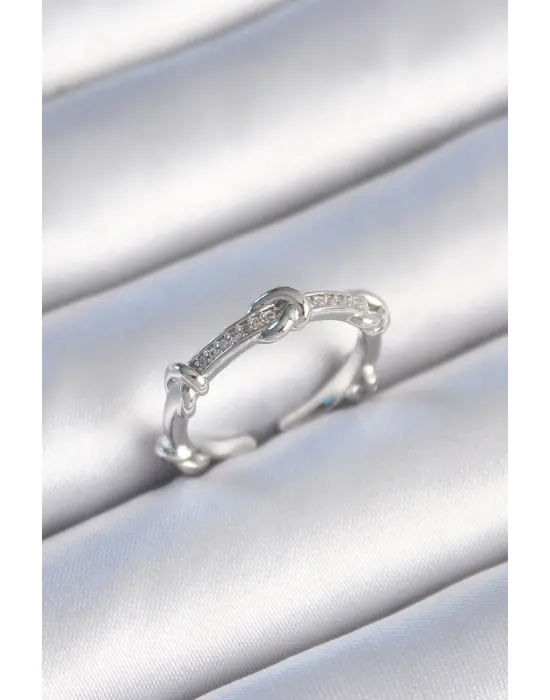  Gümüş Zirkon Taşlı Düğüm Model Çelik Yüzük