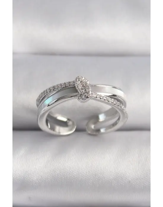  Gümüş Zirkon Taşlı Düğüm Model VIP Seri Çelik Yüzük