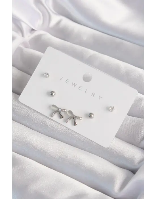  Gümüş Zirkon Taşlı Fiyonk Model Küpe Seti