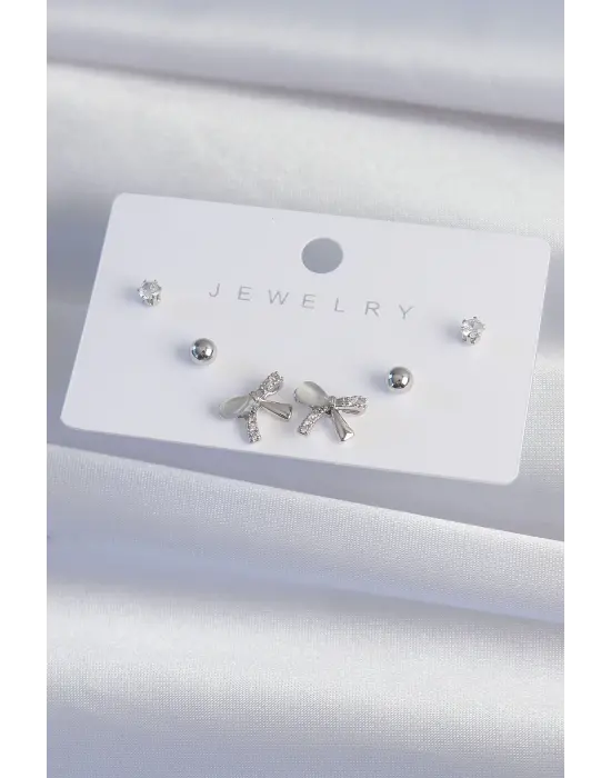  Gümüş Zirkon Taşlı Fiyonk Model Küpe Seti